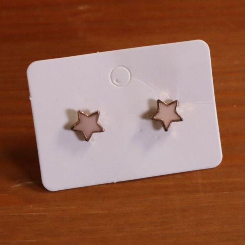Star Shaped Stud Earrings – Light Pink with Gold Trim, Small Dainty Earrings